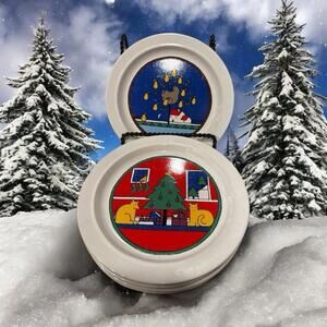1985 Houze Set/4Christmas Salad 7.25" Plates 4 Different Designs EUC